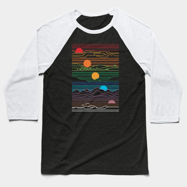 Sun and Moon Mountains Baseball T-Shirt by LR_Collections